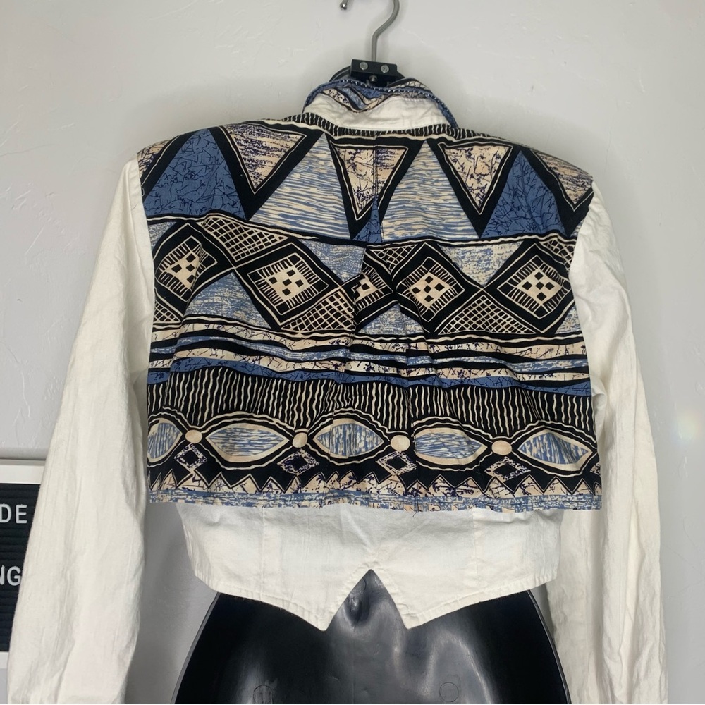 Vintage Roughrider Western Fringe Cropped Button Up Shirt Blue Black Small - Picture 9 of 14